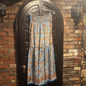 Blue and Brown Paisley Maxi Pants and top set boho - Anthropologie free people